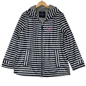 Charles River Rain Jacket Women Large Navy White Bar Harbor Maine Nautical